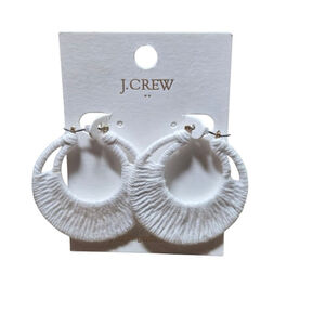 NWT J.Crew Earrings Pierced Hoop White Thread Wrapped Clean 1.5" 
Summer